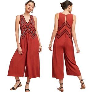 Maeve Anthropologie Desert Embroidered Jumpsuit Women's 2 Orange Wide Leg Crop